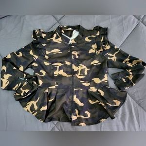 Camouflaged Peplum Jacket with ruffles